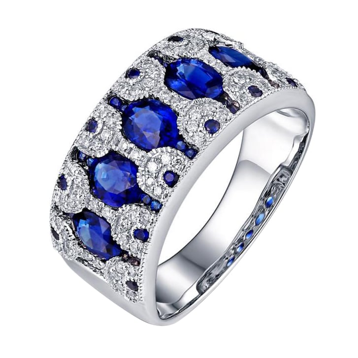 Zlatý prsten s oválnými safíry a diamanty Soul