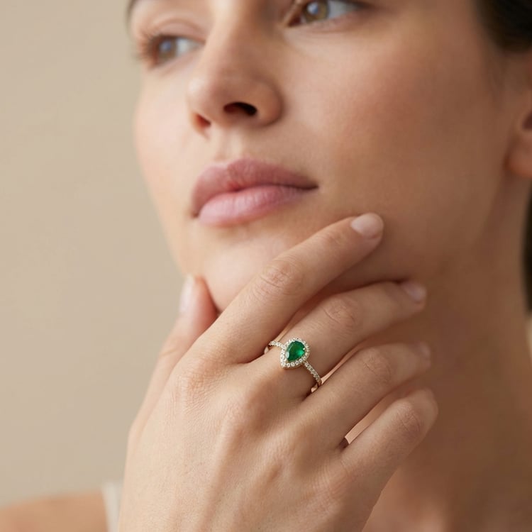 Rozvodový halo prsten s pear lab-grown smaragdem a diamanty Peter 166259