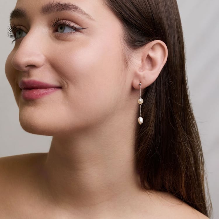 Stříbrné visací náušnice s perlami Klara 164069