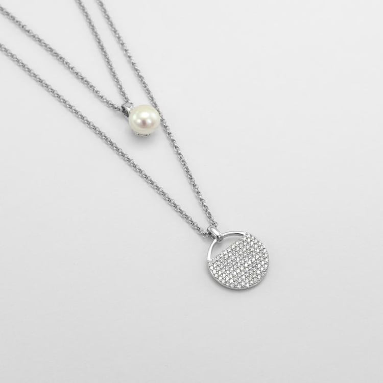 Stříbrný náhrdelník s perlou a zirkony 51774