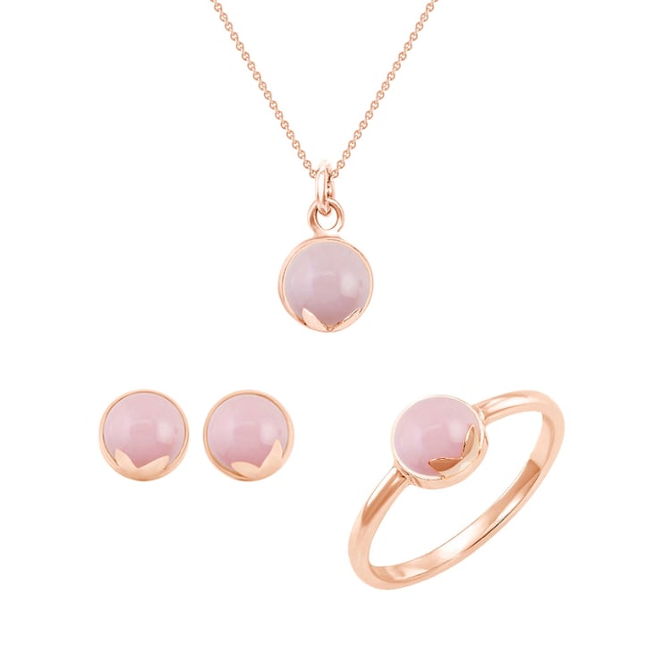 Kolekce šperků s cabochon růžovými opály z růžového zlata 44805