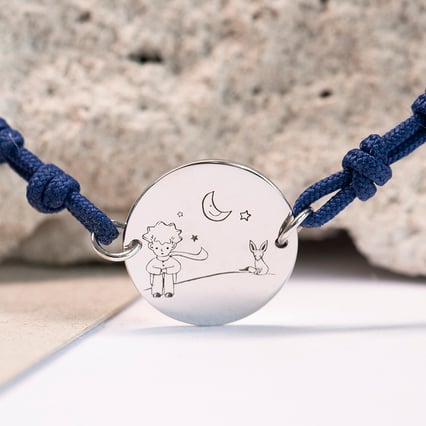 Stříbrný šňůrkový náramek Malý princ s liškou a gravírem