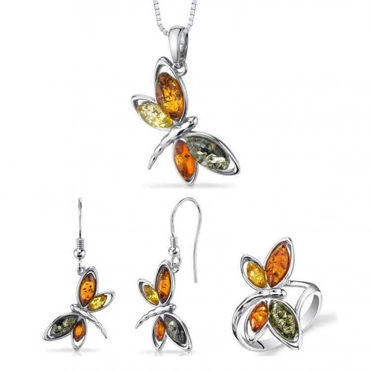 Motýlková kolekce šperků s přírodními jantary Catilyn