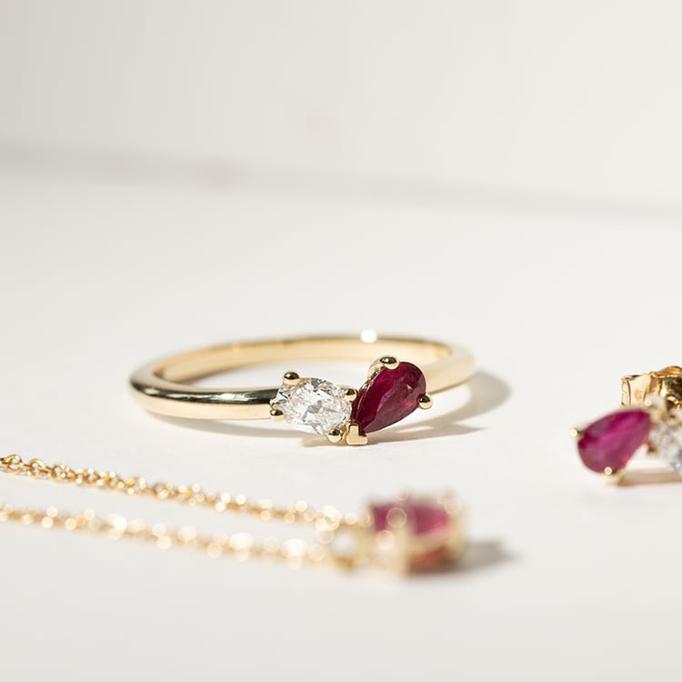 Prsten Toi et Moi s rubínem a lab-grown diamantem Caro 134769