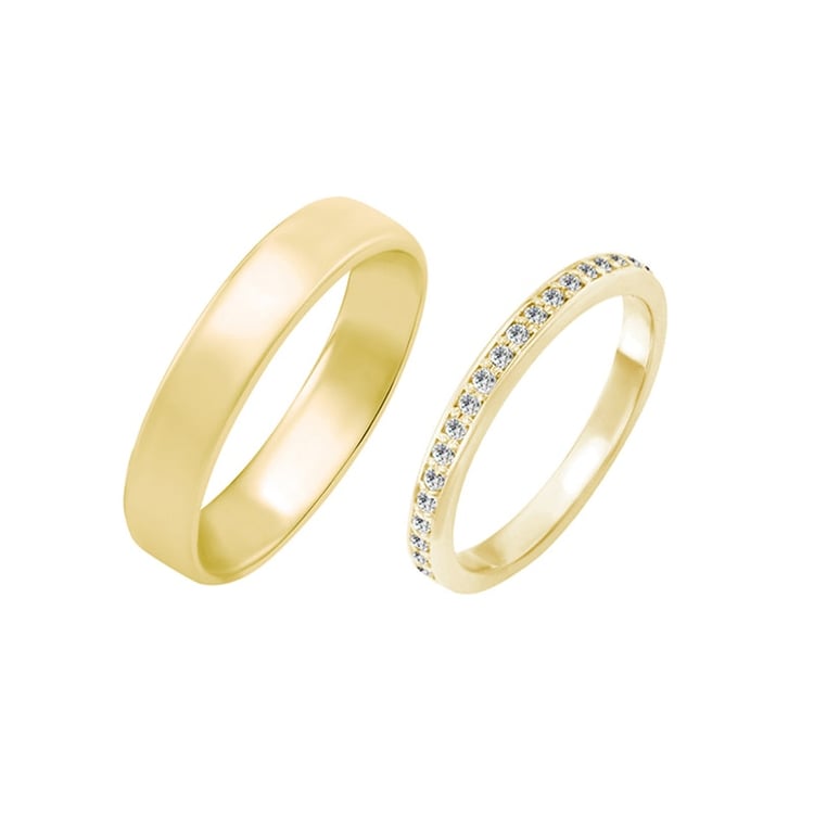 Dámský eternity prsten s moissanity a komfortní pánský prsten Mewya 105287