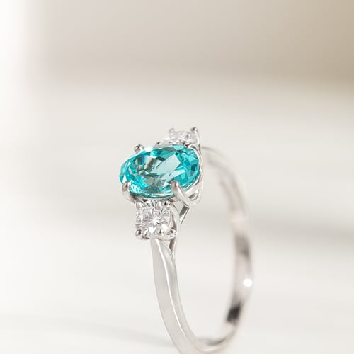 Zlatý prsten s lab-grown paraiba turmalínem a diamanty Brink