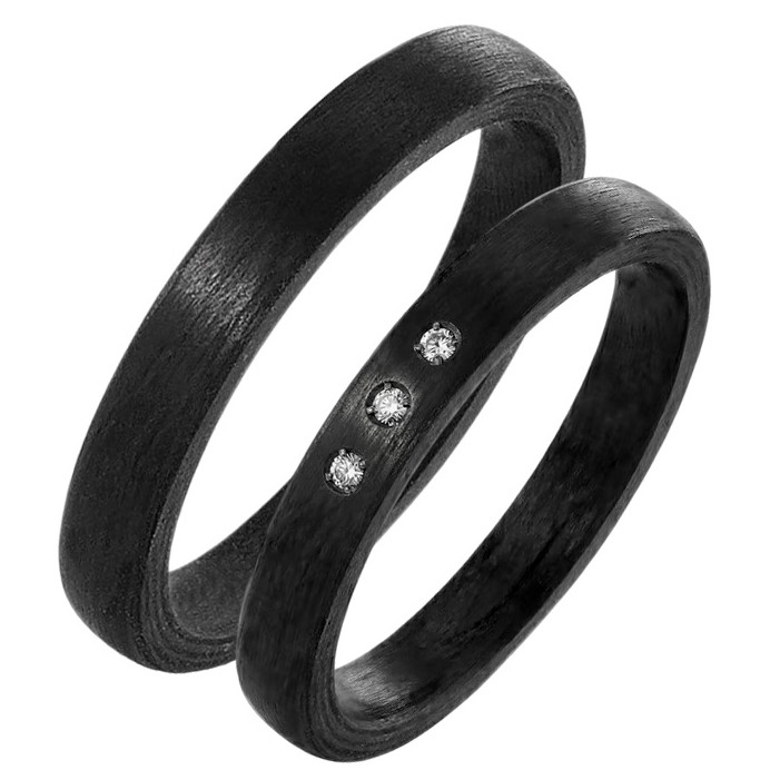 Ploché karbonové snubní prsteny s diamantem Dammu