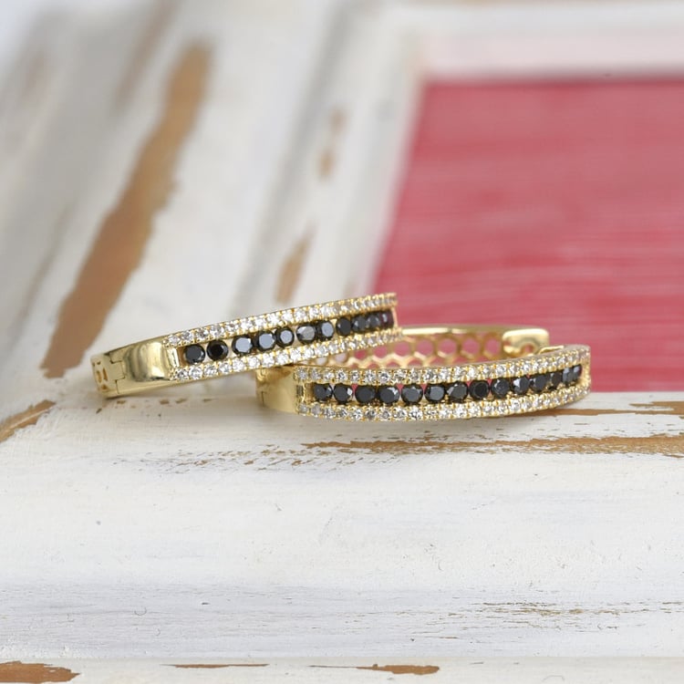 Kruhové náušnice s černými a bílými diamanty ze žlutého zlata 84451