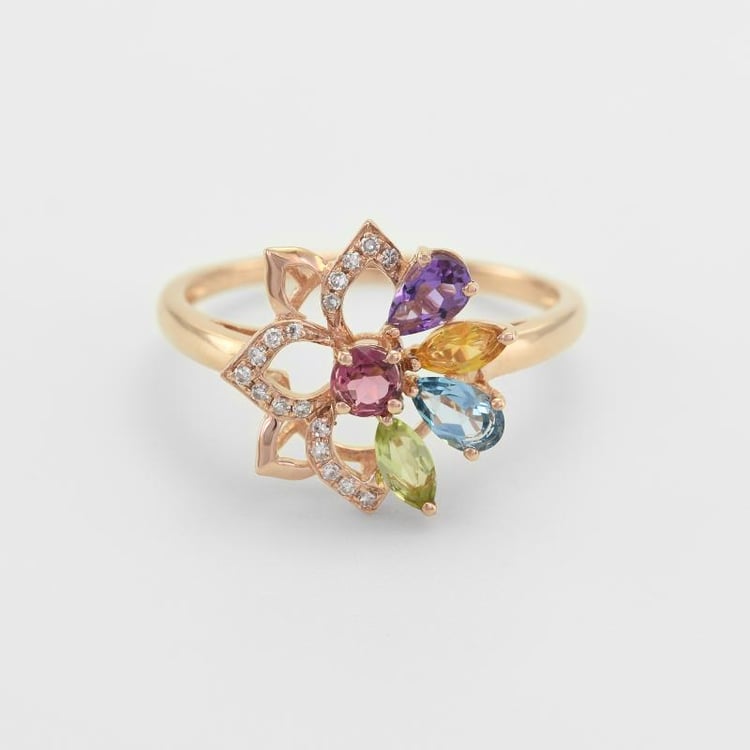 Prsten plný barevných drahokamů 45485