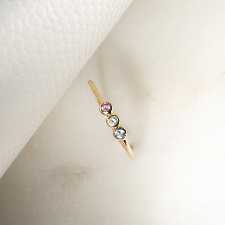 Zlatý prsten s turmalínem, akvamarínem a tanzanitem Dania 134420