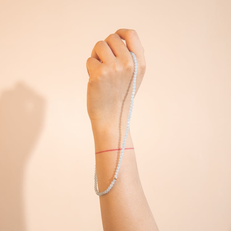 Stříbrný náhrdelník s akvamarínovými korálky Alix 104470