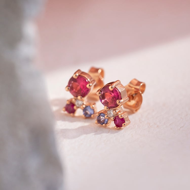 Cluster náušnice s turmalínem, tanzanitem, rubínem a diamantem Kerrie 110576