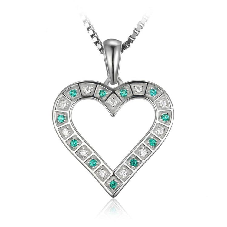 Stříbrný náhrdelník ve tvaru srdce se smaragdy a zirkony Tella