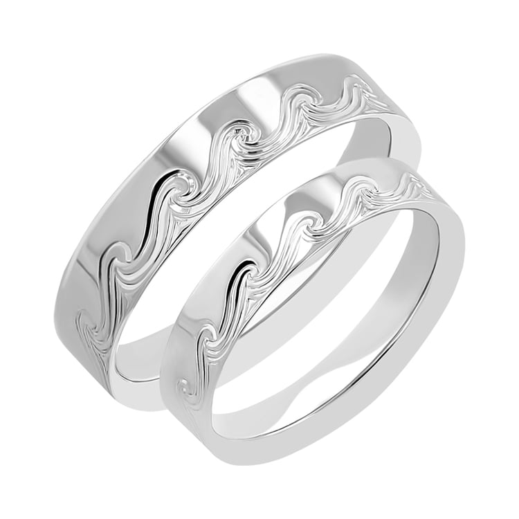 Snubní prsteny s ruční rytinou vln Carlin 116397