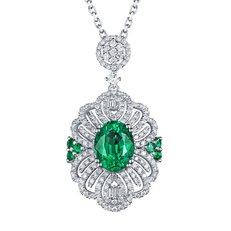 Zlatý náhrdelník se smaragdy a diamanty Kloe 88629