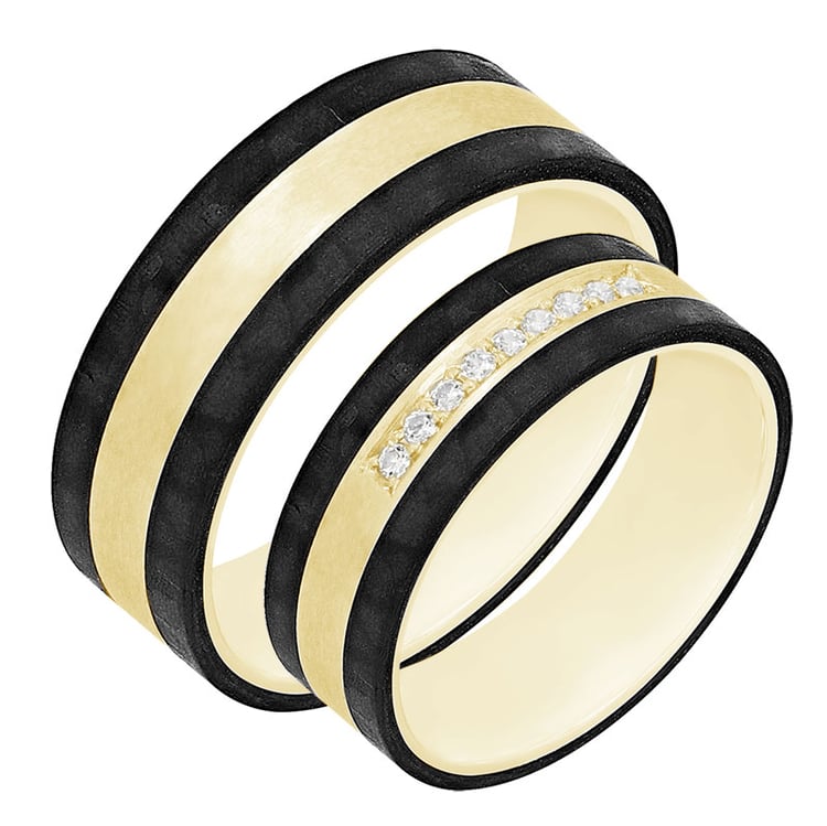 Snubní prsteny z karbonu a zlata s diamanty 80034