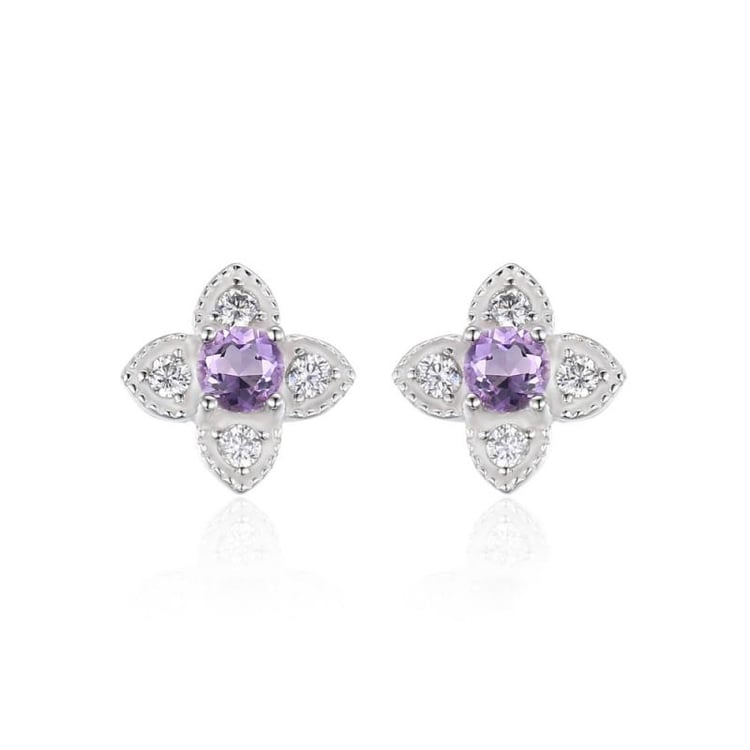 Stříbrné ametystové květinky se zirkony Merona