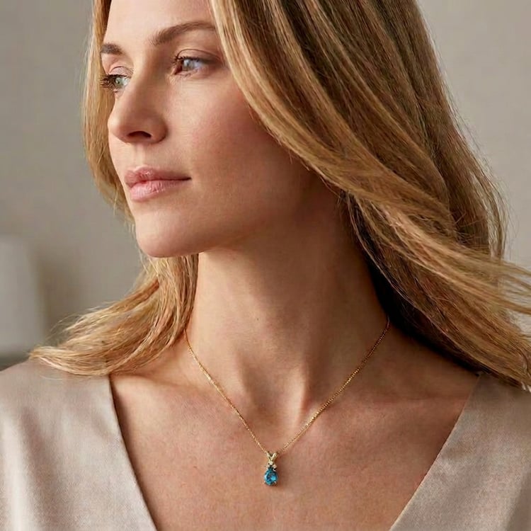 Slza se švýcarským topazem ve zlatém přívěsku s lab-grown diamanty Mel 171389