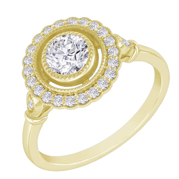 Zásnubní prsten s moissanitem v halo stylu ze žlutého zlata 47954