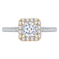 Zlatý zásnubní prsten v halo stylu s cushion moissanitem Carmelo