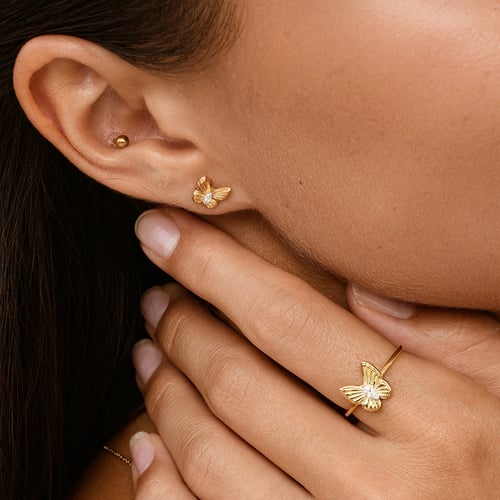 Zlaté náušnice ve tvaru motýla s lab-grown diamanty Anna