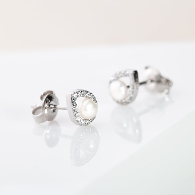 Perlové náušnice ve tvaru kapky se zirkony Culbe 147606