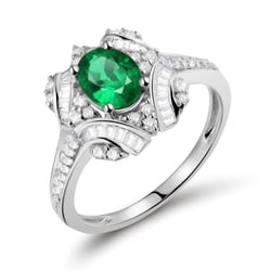 Zlatý prsten s oválným smaragdem a diamanty Zane