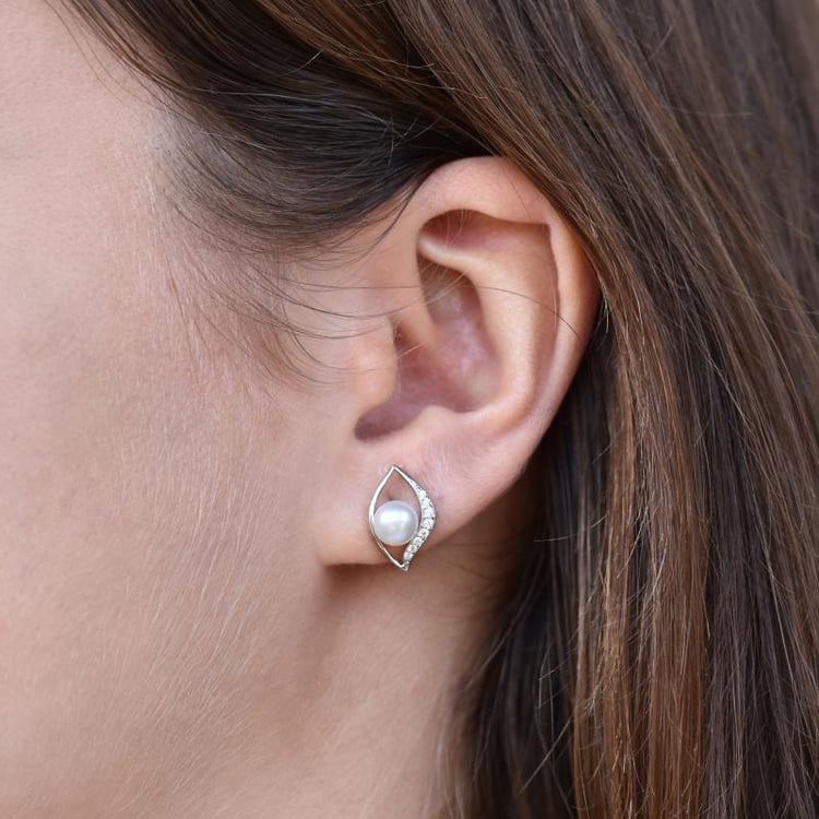 Perlové stříbrné náušnice se zirkony Jamuna 2702