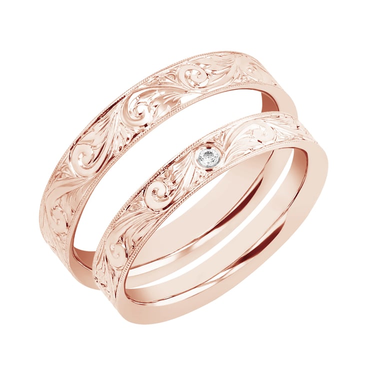 Vintage snubní prsteny s gravírem a diamantem Denton 98402