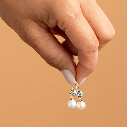 Zlaté perlové náušnice s lab-grown akvamaríny Truett