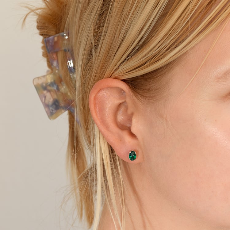 Zlaté náušnice s oválnými smaragdy Qati 132804