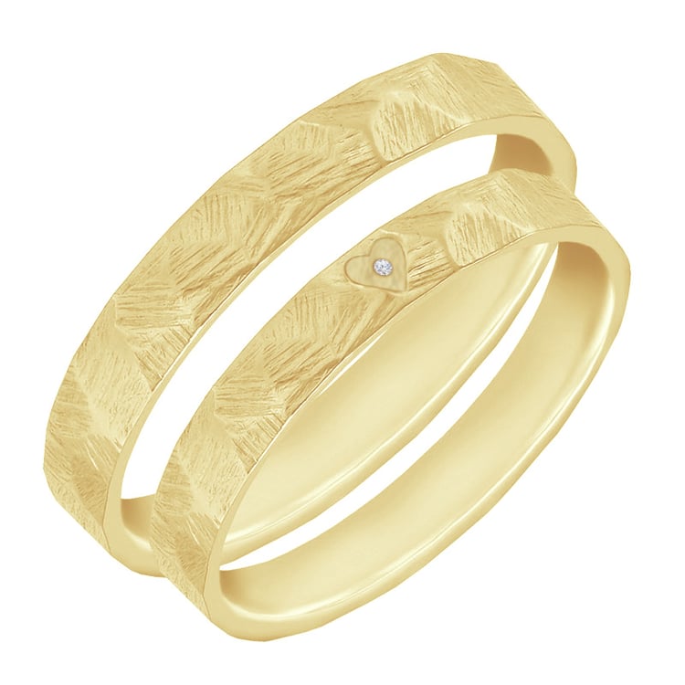 Tepané a škrábané snubní prsteny se srdcem a diamantem Ernie 106303