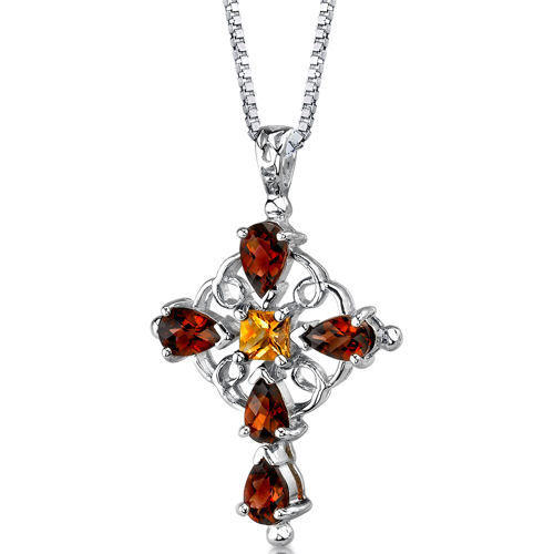 Stříbrný náhrdelník s granáty a citrínem Khelan