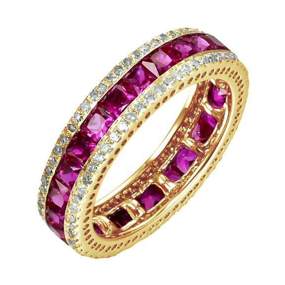 Zlatý prsten s rubíny a diamanty 80654
