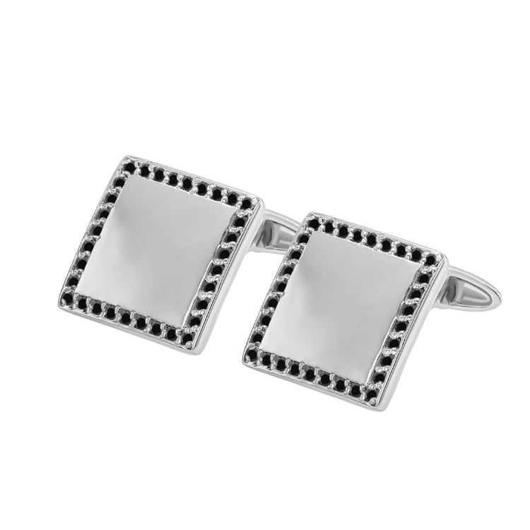 Platinové manžetové knoflíčky ve tvaru čtverce s černými diamanty Sebastian