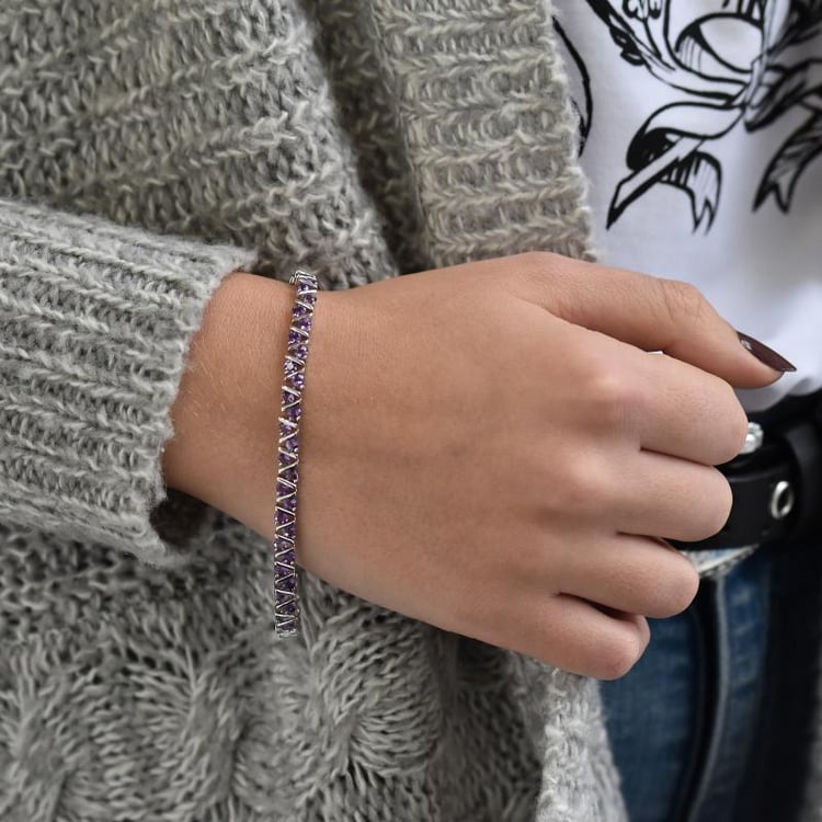 Náramek ze stříbra s round ametysty 6228