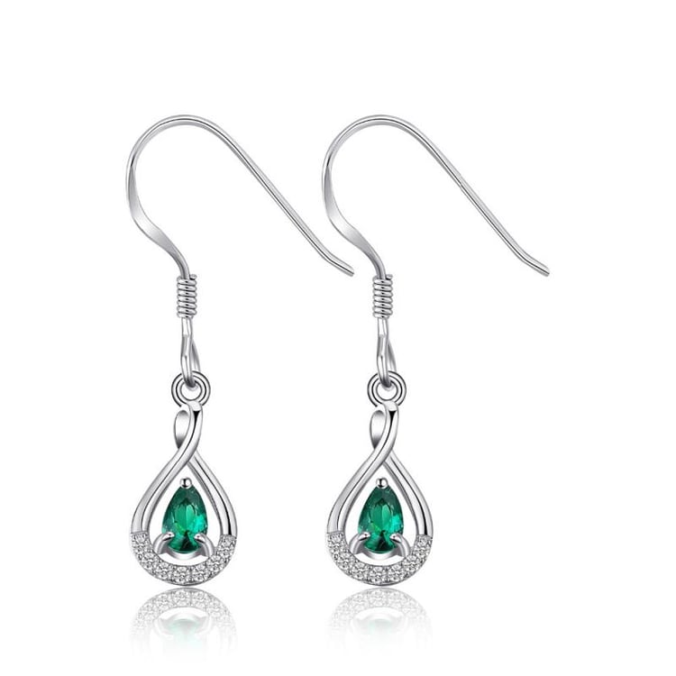 Visací stříbrné náušnice se smaragdy a zirkony Somy