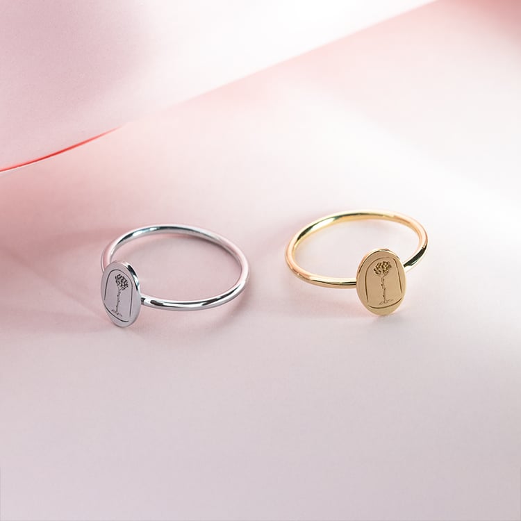 Oválný prsten s gravírem růže Malý princ 150578