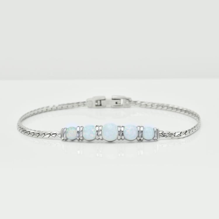 Stříbrný náramek s býlími opály Lesyly 16722