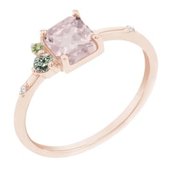 Cluster prsten s morganitem, safírem, olivínem a diamanty Kenny