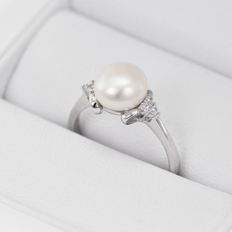 Prsten s perlou a zirkony 20774