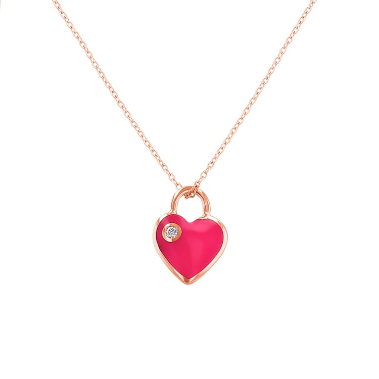 Růžový keramický přívěsek ve tvaru srdce s diamantem Dafni