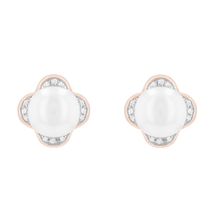 Perlové náušnice ve tvaru kytiček s diamanty Florin