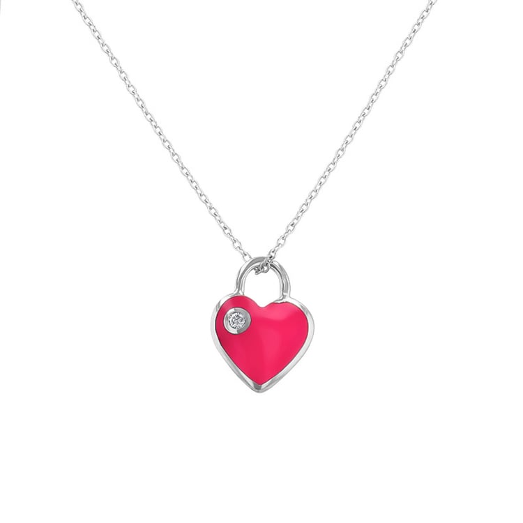 Růžový keramický přívěsek ve tvaru srdce s diamantem Dafni 128713