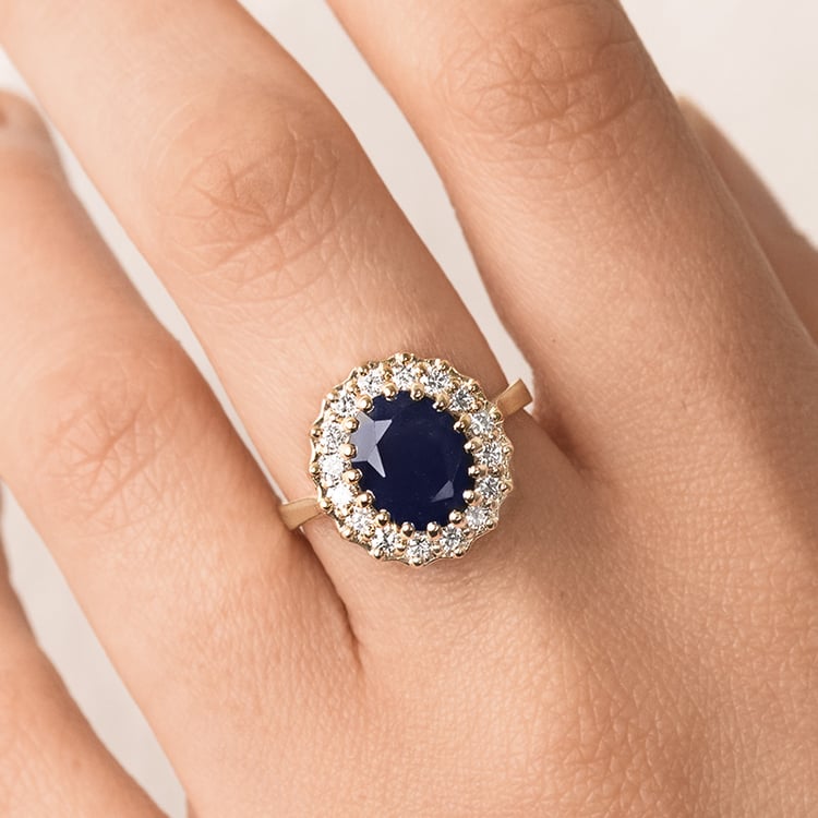 Halo prsten se safírem a diamanty Chrys 155227