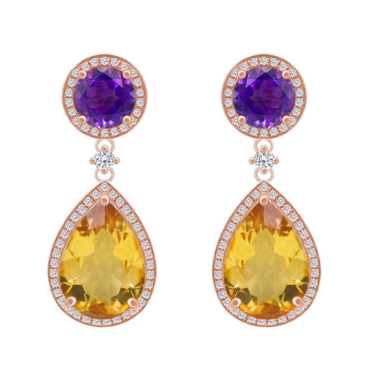 Zlaté ametystové náušnice s citríny 51735