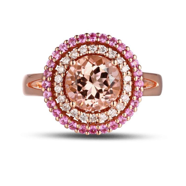 Morganitový prsten se safíry a diamanty 10081