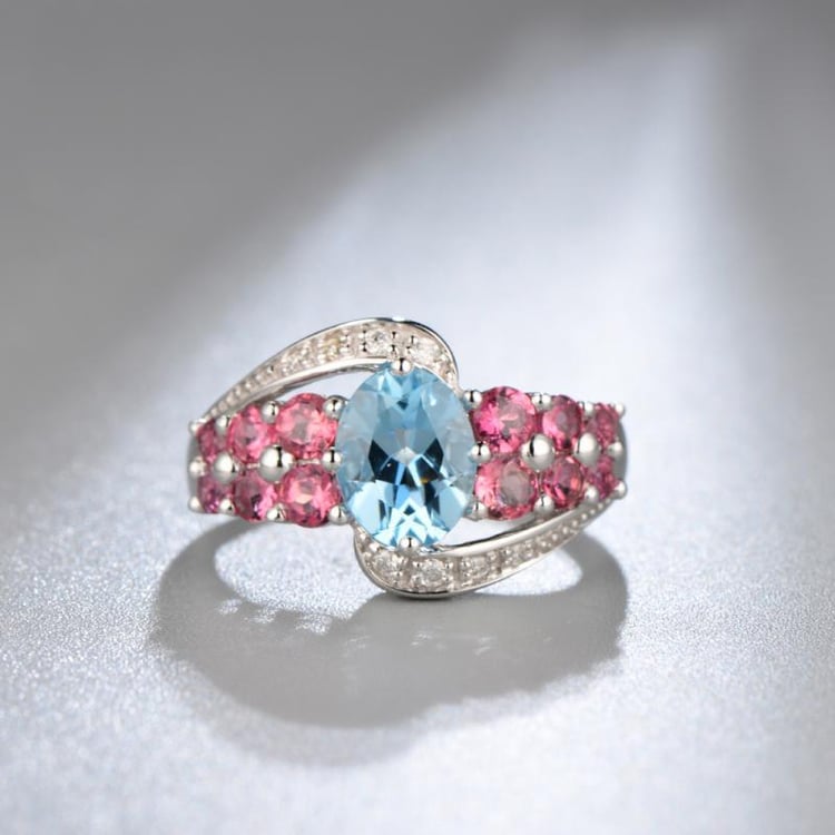 Zlatý prsten s topazem, turmalíny a diamanty Crisstasia 5687