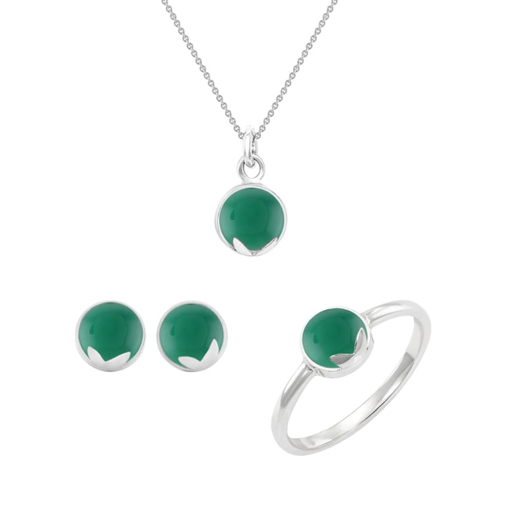 Kolekce šperků s cabochon onyxy z bílého zlata 44782