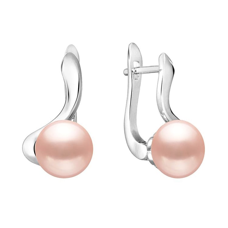 Elegantní stříbrné náušnice s broskvovými perlami Peggy